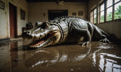 crocodile enters flooded home