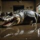 crocodile enters flooded home