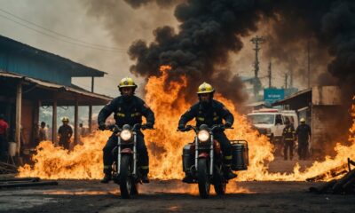 firefighters tackle motorcycle workshop fire