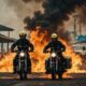 firefighters tackle motorcycle workshop fire