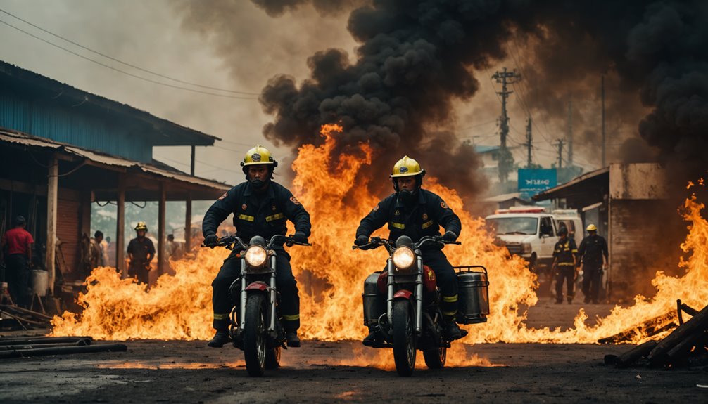 firefighters tackle motorcycle workshop fire