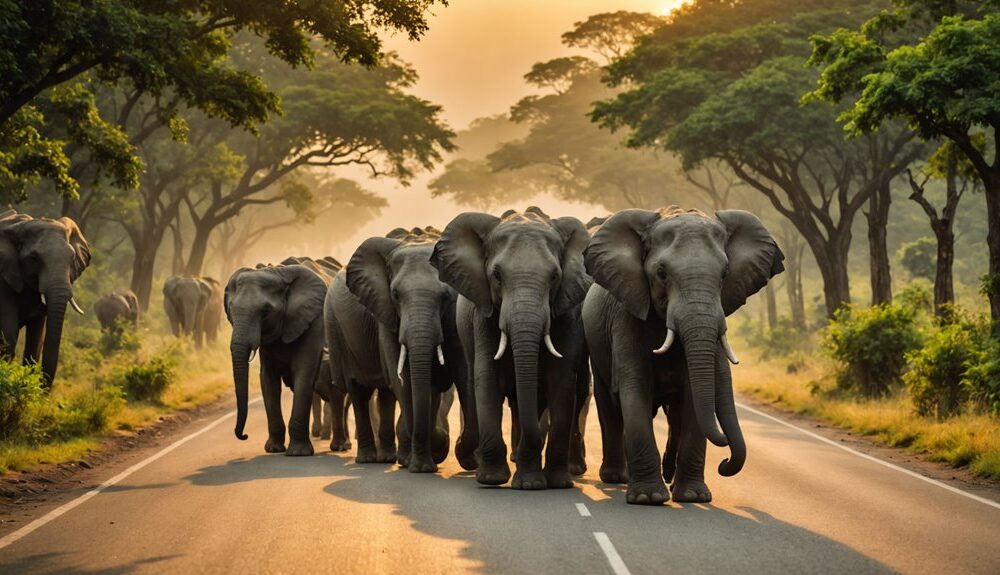 wild elephants crossing road