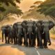 wild elephants crossing road